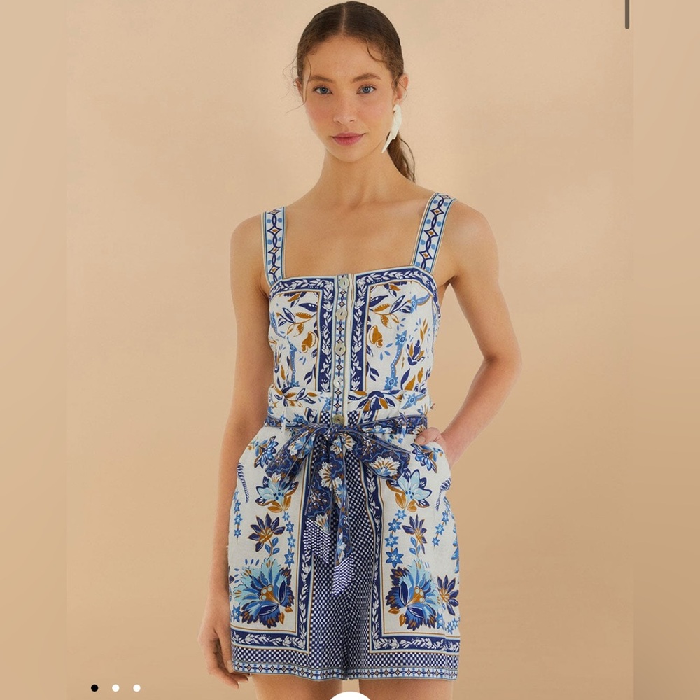 NWOT Farm Rio Off-White Ana Tapestry Lenzing™ Ecovero™ Euroflax™ Romper